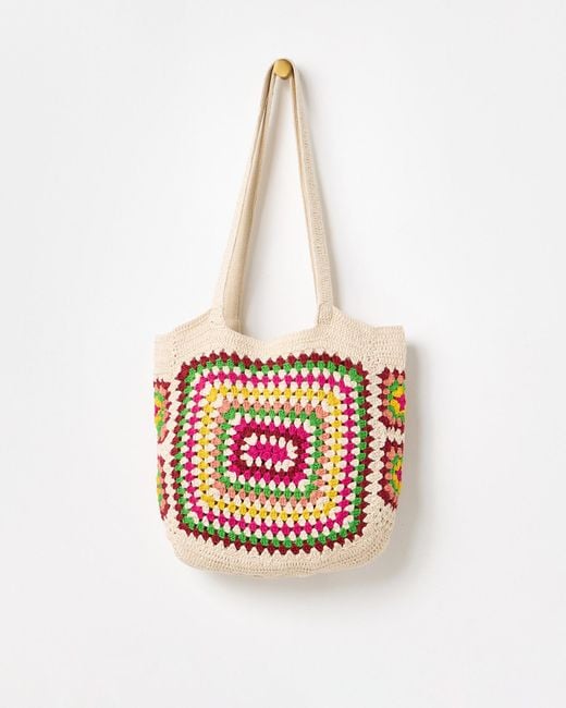 Oliver Bonas White Rectangular Crochet Tote Bag