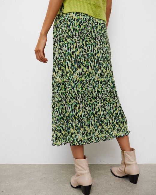 Oliver Bonas Warped Animal Print Mesh Midi Skirt in Green | Lyst