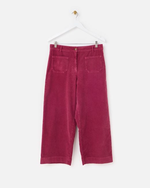 Oliver Bonas Red Dark Corduroy Cropped Wide Leg Trousers, Size 10