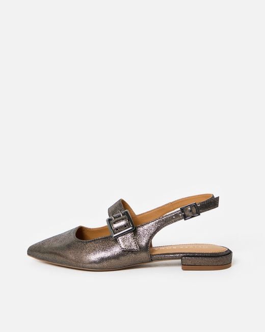 Oliver Bonas White Pewter Pointed Leather Slingbacks, Size Uk 3