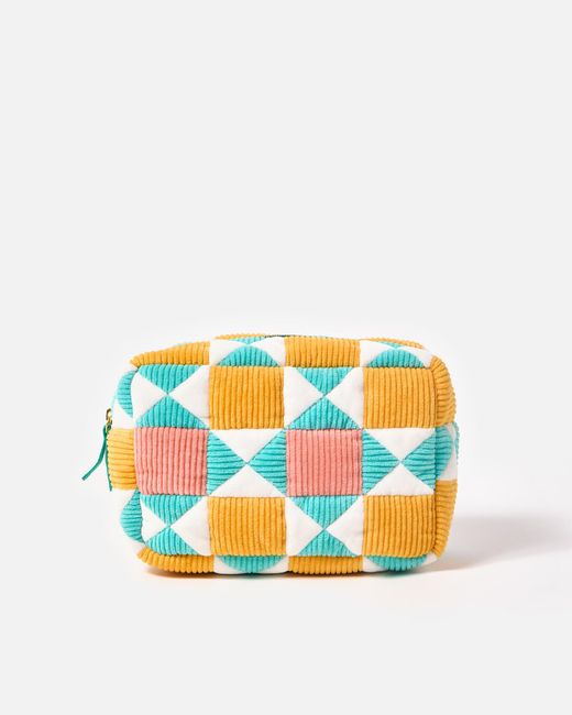 Oliver Bonas Blue & Yellow Patchwork Corduroy Wash Bag