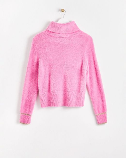 Oliver Bonas Pink Fluffy Roll Neck Knitted Jumper, Size 18