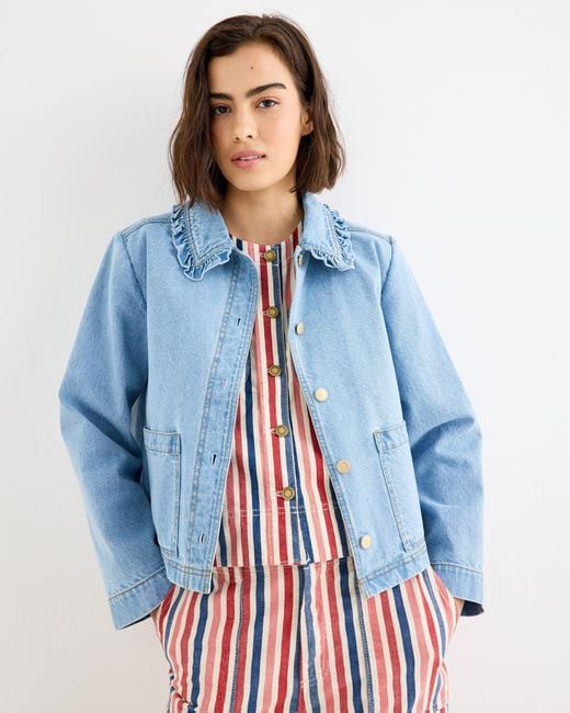 Oliver Bonas Blue Light Frill Collar Denim Jacket, Size 12