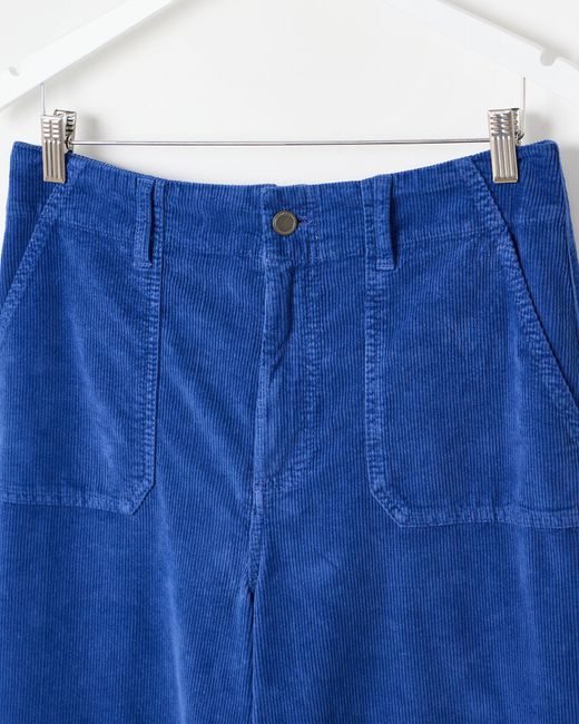 Oliver Bonas Blue Cobalt Corduroy Cropped Wide Leg Trousers, Size 16
