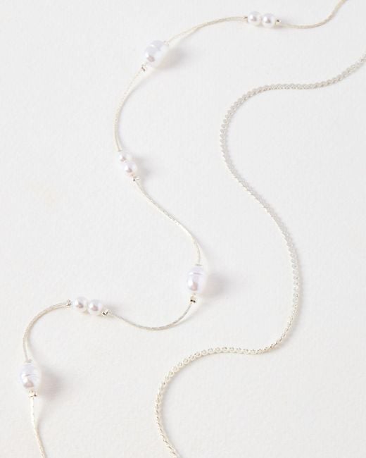 Oliver Bonas White Mara Faux Pearl Silver Layered Necklace