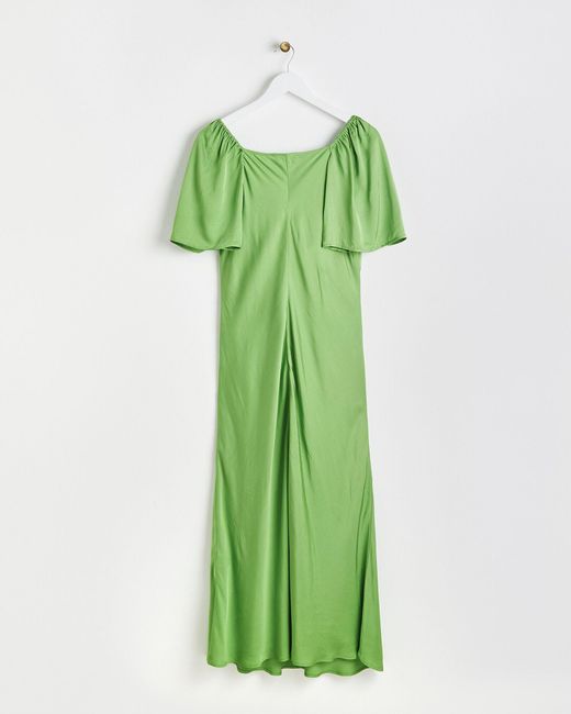 Oliver Bonas Green Satin Wrap Midi Dress, Size 6