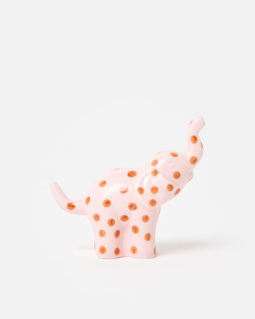 Oliver Bonas White Polka Dot Elephant Ceramic Ring Holder