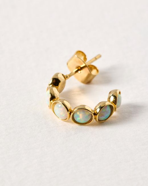 Oliver Bonas Natural Skylar Circular Stone Gold Hoop Earrings