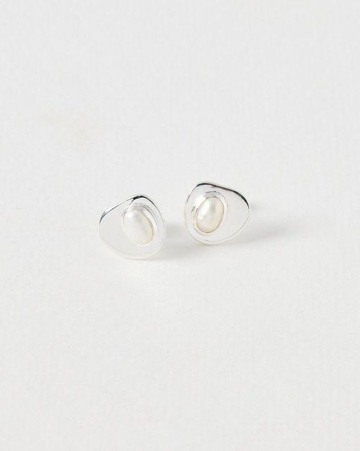 Oliver Bonas Metallic Greta Organic Freshwater Pearl Stud Earrings