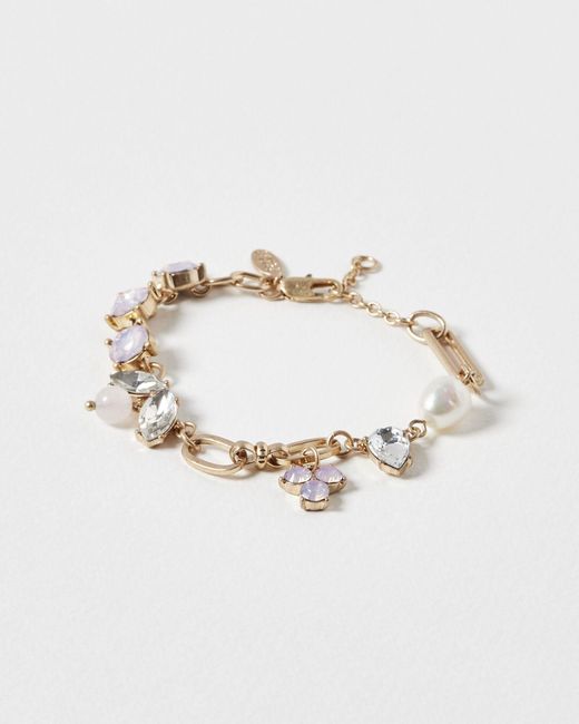 Oliver Bonas White Celine Stone & Freshwater Pearl Chunky Chain Bracelet