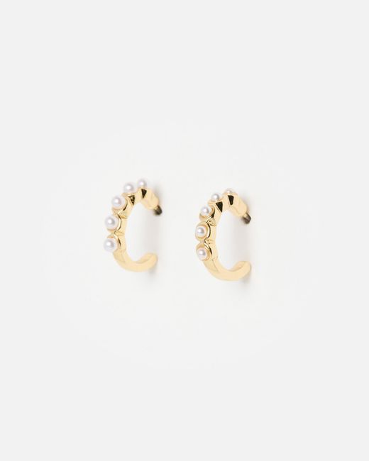 Oliver Bonas White Skye Pearl Huggie Hoop Earrings