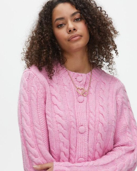 Oliver Bonas Aran Cable Stitch Knitted Cardigan in Pink Lyst