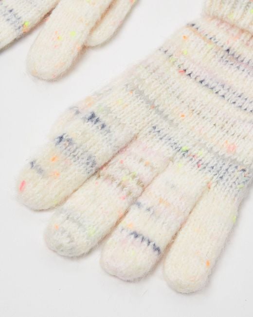 Oliver Bonas White Nepped Neon Space Dye Knitted Gloves