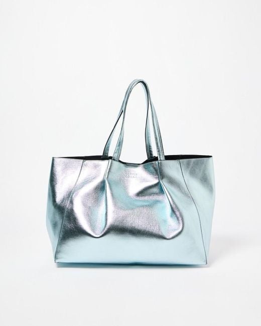 Oliver Bonas Blue Aria Slouch Metallic Tote Bag