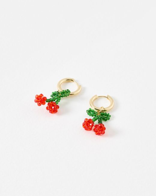 Oliver Bonas White Riley Beaded Cherry Charm Hoop Earrings