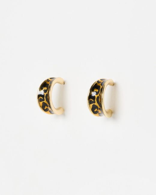 Oliver Bonas White Lana Leopard Print Small Hoop Earrings