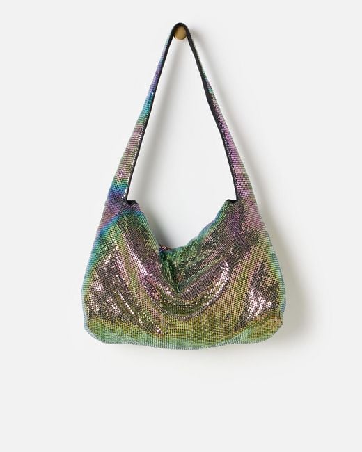 Oliver Bonas Multicolor Green Metallic Chain Mail Shoulder Bag
