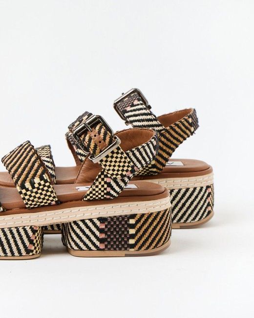 Oliver Bonas Brown Asra Elijah Raffia Leather Platform Sandals