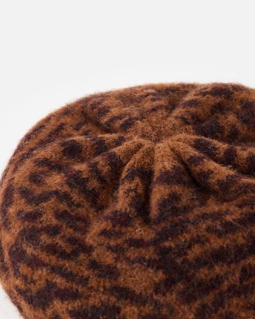 Oliver Bonas Brown Animal Print Knitted Beret