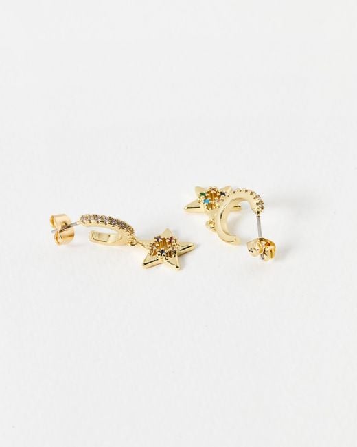 Oliver Bonas White Jovie Stone & Star Gold Tone Huggie Earrings