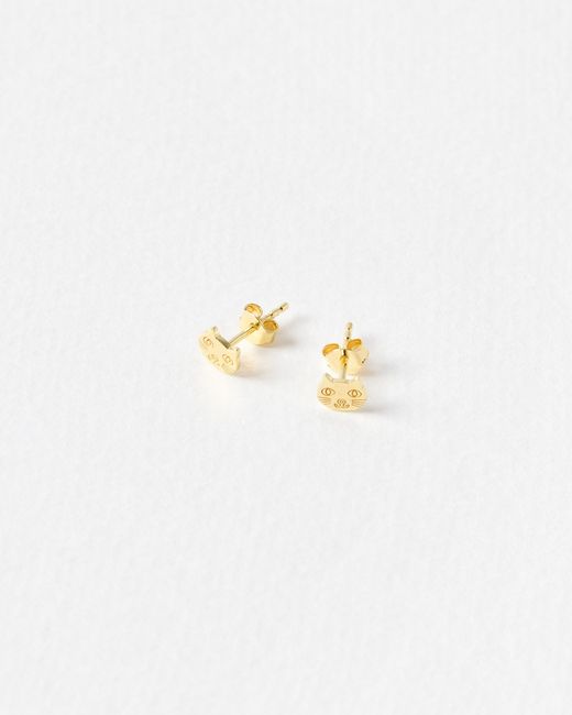 Oliver Bonas White Django Cat Stud Earrings