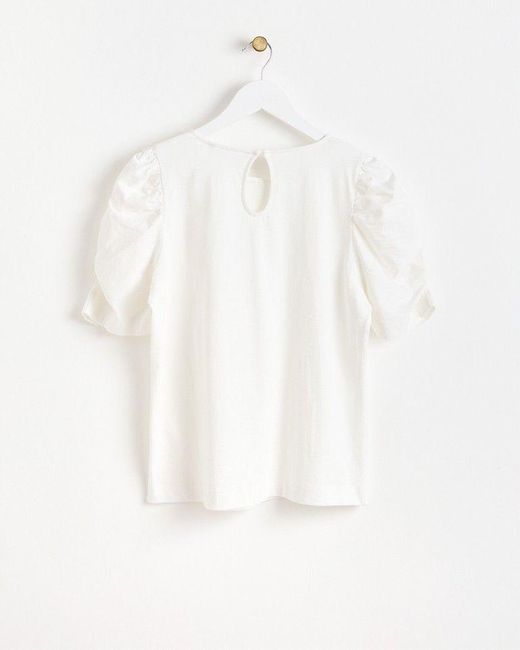 Oliver Bonas White Ruched Sleeve Jersey Top