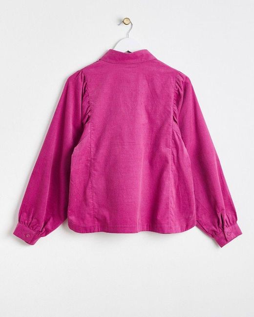 Oliver Bonas Pink Corduroy Pleated Sleeve Shirt