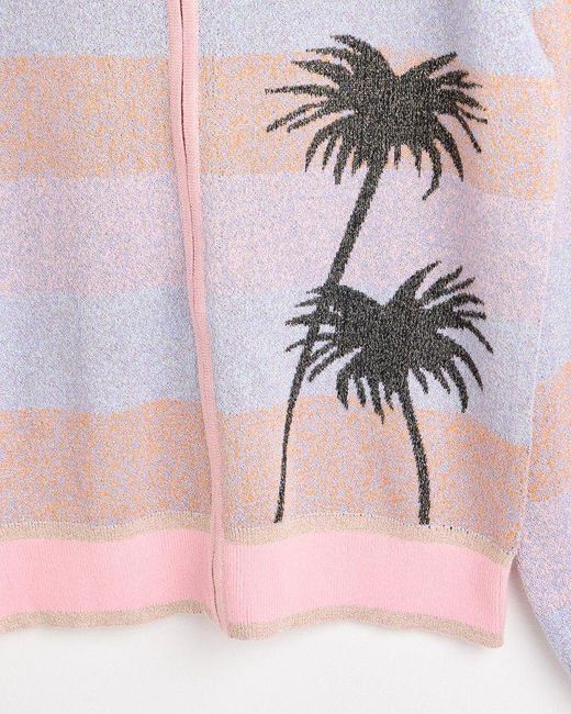 Oliver Bonas White Palm Tree Pink Sparkle Knitted Bomber Jacket