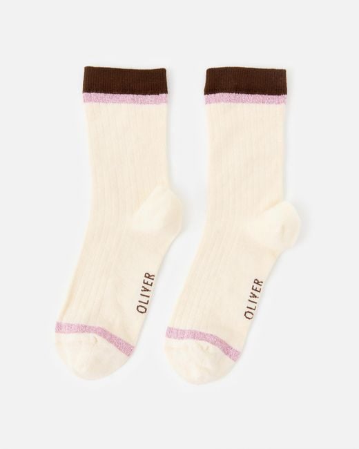 Oliver Bonas Natural Chocolate & Pink Ankle Socks Pack Of Two