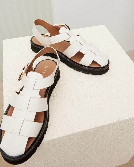 Oliver Bonas Metallic Fisherman Cream Strappy Leather Sandals