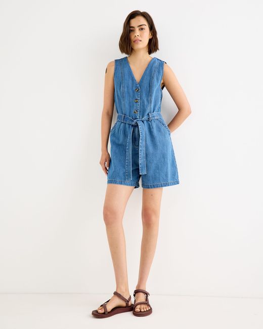 Oliver Bonas Blue Dark Denim Scalloped Pocket Sleeveless Playsuit, Size 10