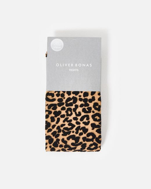 Oliver Bonas White 20 Denier Natural Leopard Print Tights, Size Small/medium