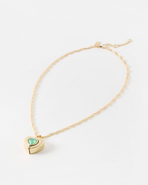 Oliver Bonas White Sadie Gold Tone Heart Locket Necklace