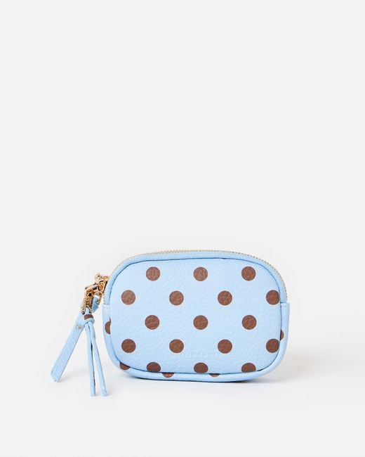Oliver Bonas Nina Blue & Brown Polka Dot Double Zip Keyring Pouch