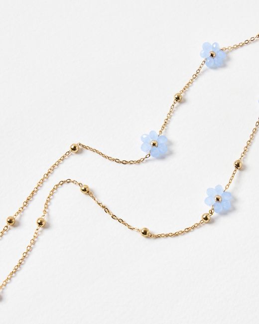 Oliver Bonas White Rosaria Blue Beaded Flower Glasses Chain