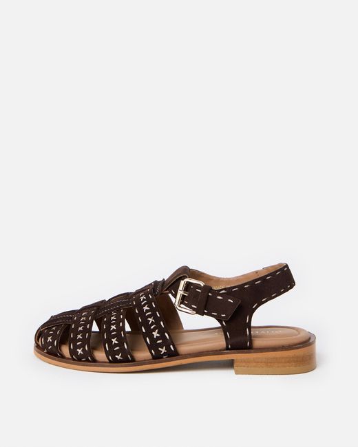 Oliver Bonas Brown Chocolate Stitch Detail Suede Gladiator Sandals, Size 3