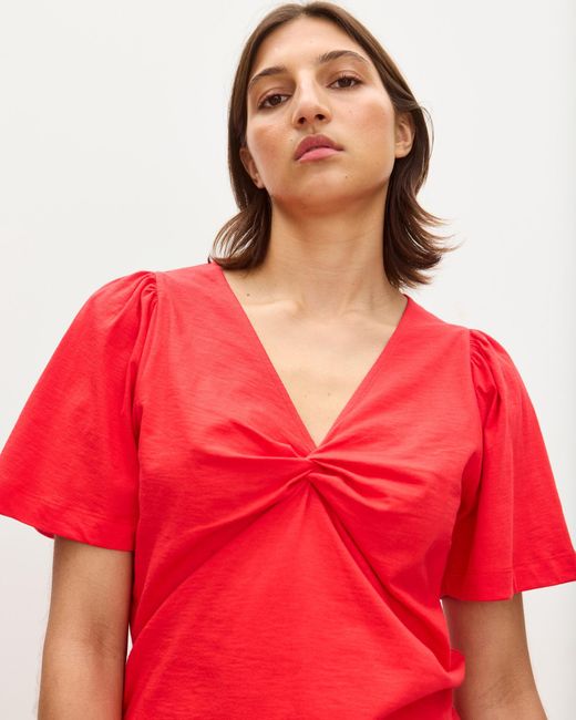 Oliver Bonas Red Twist Front V-neck Short Sleeve Top, Size 6