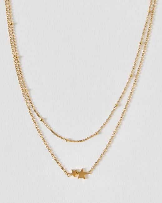 Oliver Bonas White Morgan Tone Waterproof Double Star Charm Double Row Necklace