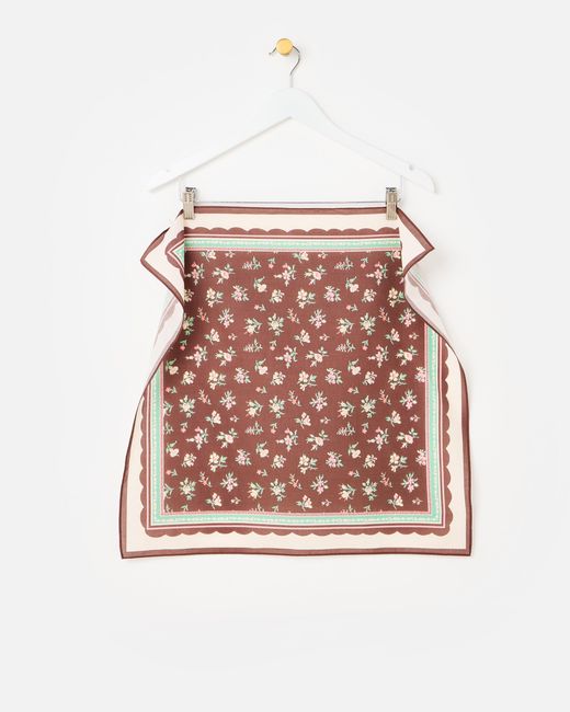 Oliver Bonas Brown Chocolate & Pink Floral Cotton Square Scarf