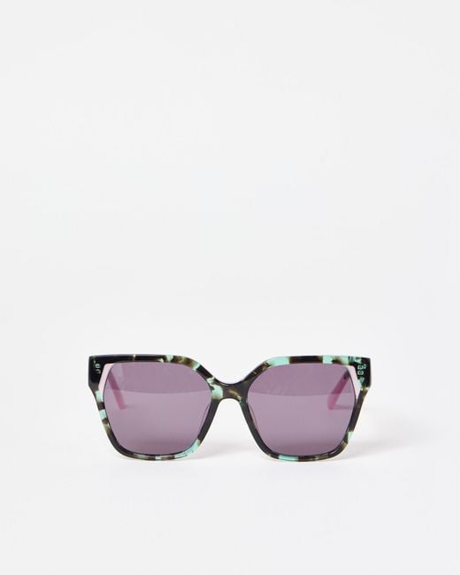 Oliver Bonas Purple Faux Tortoiseshell Square Cat Eye Acetate Sunglasses
