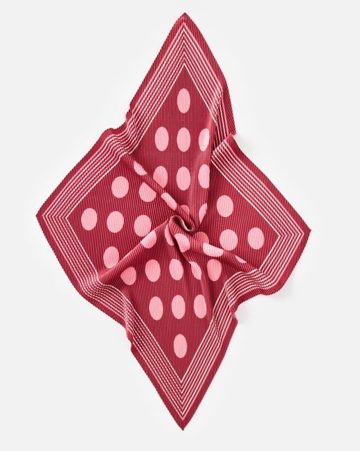 Oliver Bonas Red Burgundy & Pink Polka Dot Pleated Square Scarf
