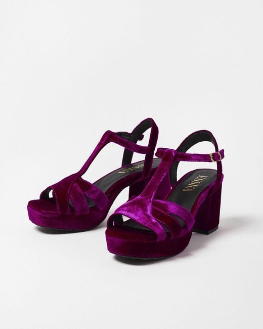 Esska Purple Charlie Magenta Velvet Heeled Sandals, Size Uk 3