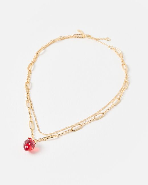 Oliver Bonas White Sierra Strawberry Double Row Chain Necklace