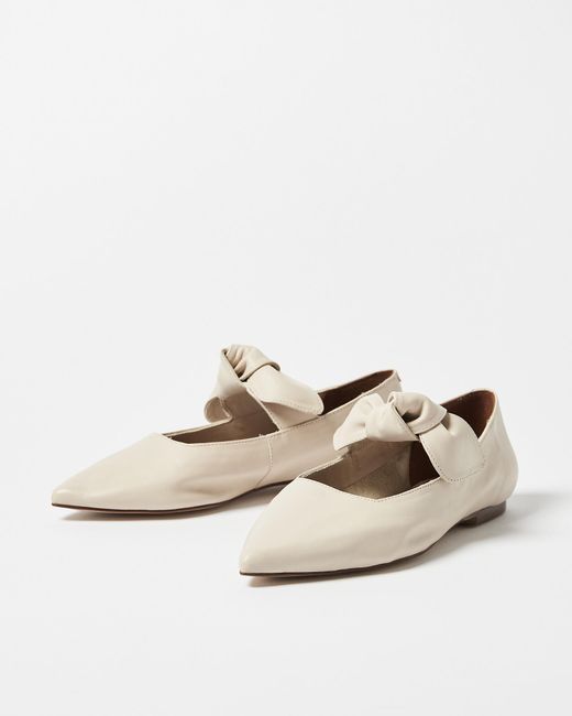 Alohas Natural Fossil Cream Leather Ballet Flats, Size Uk 6