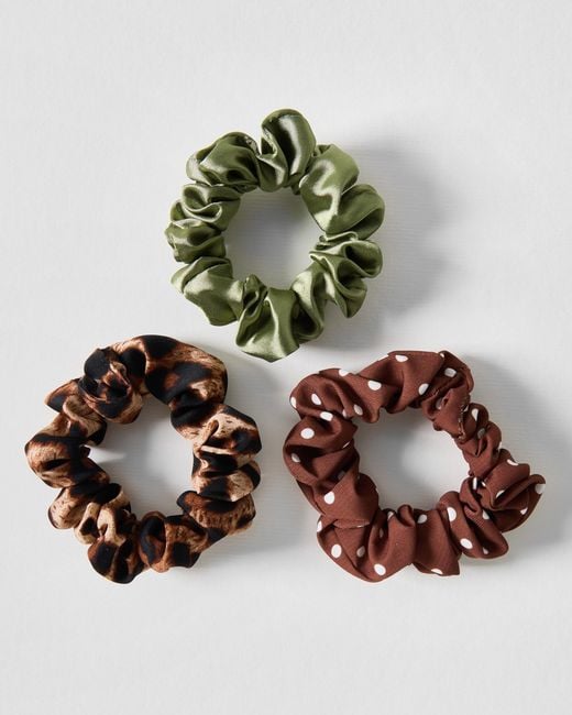 Oliver Bonas Metallic Polka Dot & Animal Print Scrunchies Set Of Three