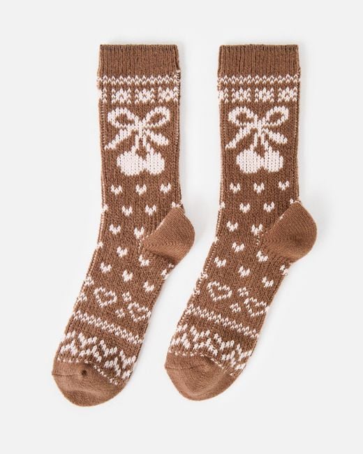 Oliver Bonas Natural & Cream Cherry Cosy Socks