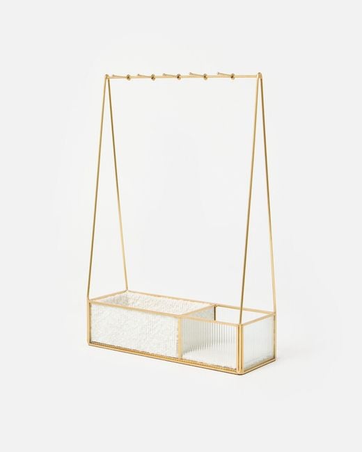 Oliver Bonas White Gold Tone & Glass Cream Boucle Jewellery Stand