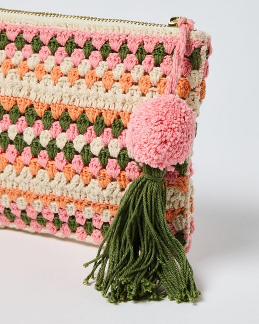 Oliver Bonas Pink Mara Coral Stripe Crochet Pouch