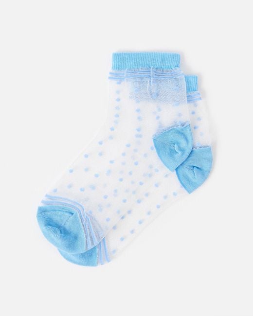 Oliver Bonas Blue Polka Dot Sheer Ankle Socks