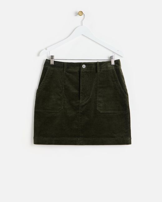 Oliver Bonas Green Khaki Corduroy Mini Skirt, Size 16